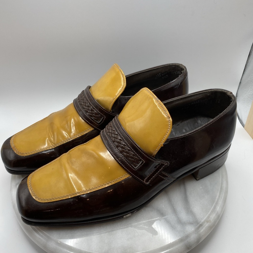Father and Son Loafers Men's 19.5D Patent Leather Brown / Yellow Dress Shoes - Picture 2 of 16